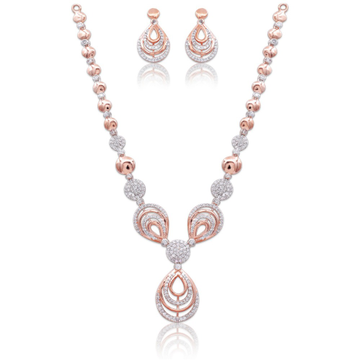 18k rose gold designer necklace set for wedding kv... by 