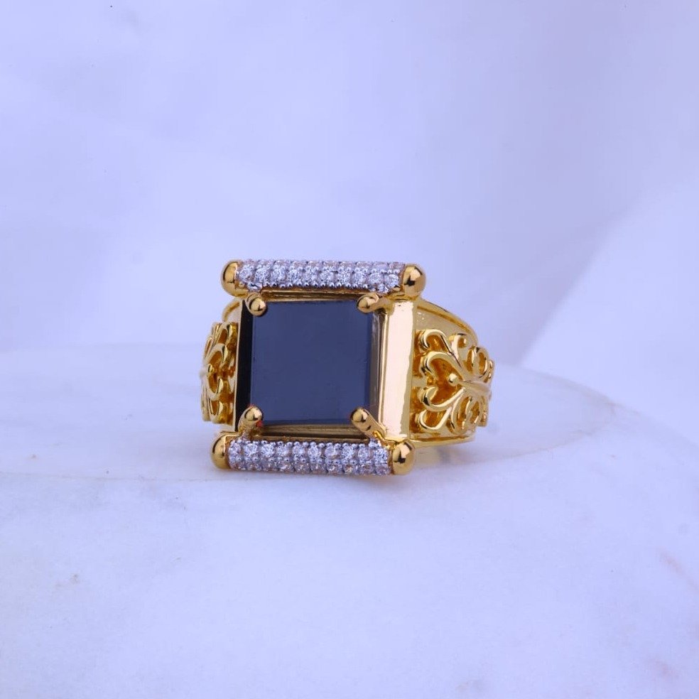 14k Gold Square Blue Stone Ring - Grimal Jewelry